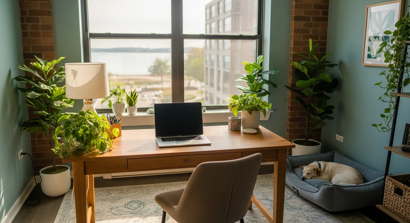 A calm, welcoming Illinois mental-health clinician's home office