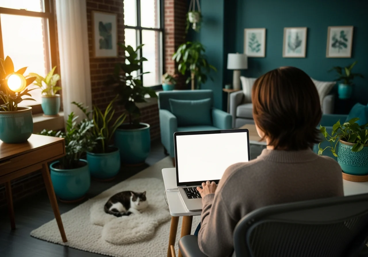 A licensed clinician conducting a private telehealth evaluation on a laptop